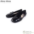ミュウミュウ (MIUMIU) パテント エナメル フラット シューズ ローファー パンプス 靴 #38 ブラック(中古)