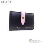  Celine (CELINE) бизнес карта держатель футляр для визитных карточек ремень останавливать складывающийся пополам футляр для карточек черный × свет розовый старый Logo ( прекрасный товар ) б/у 
