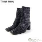 ミュウミュウ (MIUMIU) レザー ショートブーツ 靴 #36 1/2 ブラック(中古)