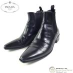 プラダ （PRADA） レザー サイドゴア ブーツ スクエアトウ 靴 ＃38 ブラック（中古）