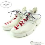 ショッピングPRADA プラダ （PRADA）ニット ファブリック ロゴ スニーカー シューズ ホワイト ＃37（中古）