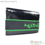 ボッテガ ヴェネタ （BOTTEGA VENETA） クリースレザー ゴムバンド付き 二つ折り カードケース 名刺入れ ブラック×パラキート（新品）