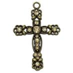 ラインストーン付メタルチャーム1個 十字架クロス型デザインチャームアクセサリーパーツ58mm×38mm