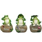 ［ワールドシードゥモス］カエル 置物 石の上 かえる 飾り 三兄弟 蛙 ガーデニング インテリア オブジェ オーナメント 風水 縁起 雑貨 (カエルA