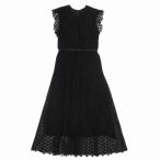 美品 GIAMBATTISTA VALLI ジャンバティスタ ヴァリ フラワーモチーフ ケミカルレース ドレス ロングワンピース ラッフル 40 黒 レディース 古着 中古
