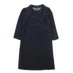 良品 MARC BY MARC JACOBS マークバイマークジェイコブス ビーズ装飾 ワンピース ドレス シースルー切替 七分袖 膝丈 黒 ブラック レディース 古着 中古