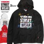 VISION パーカー スプラッシュ スウェットパーカー メンズ プルオーバー スエット ロゴ プリント ペンキ トップス VISION-072
