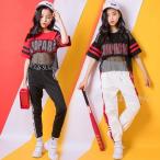 ブラック レッド メッシュトップス 半袖ダンス衣装 女の子 ヒップホップダンス メッシュダンス衣装黒 白 ダンスパンツ ジャズダンス ステージ衣装 練習着 体操服