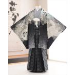 10歳 男の子 着物レンタル ジュニア 紋付袴 d1109 フルセット 小学校卒業式 イベント 人気 1/2成人式 135cm〜145cm「ジャパンスタイル」黒地に古典慶祥飛翔鷹