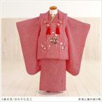 ３歳女の子 七五三レンタル 被布セット f1063 子供着物 人気 かわいい レトロ 753 三歳 着物レンタル  赤地に趣の絞り柄