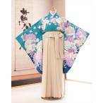 小学校卒業式 袴レンタル 小学生 女の子 h0934 フルセット ジュニア 卒業袴 12歳 女袴 6年生 人気 レトロ ターコイズブルー吉祥慶花×クリーム袴