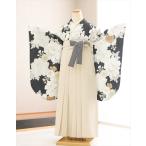 小学校卒業式 袴レンタル 小学生 女の子 joh5181 フルセット ジュニア 卒業袴 12歳 女袴 6年生 人気 選べる袴サイズ「ボヌールセゾン」ブランド 黒地に吉祥慶華