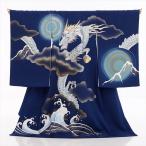  высококлассный натуральный шелк Kyouyuuzen . производство надеты в аренду мужчина .. три . церемния на рождение ребенка Okuizome md2071 premium кимоно в аренду baby младенец подлинный товар стремление популярный изысканный темно-синий земля .... шар. . дракон 