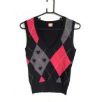 ★30%OFF価格★【美品】PUMA プーマ ニットベスト 黒×ピンク アーガイル柄 ハート刺繍 Vネック レディース S ゴルフウェア V