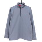 ★SALE60%OFF★【超美品】PUMA プーマ プルオーバー グレー×ライトブルー×白 ハーフジップブルゾン 裏起毛 一部ドット メンズ L ゴルフウェア