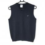 【超美品】NIKE ナイキ ニットベスト 杢ダークグレー 毛100％ Vネック シンプル レディース L ゴルフウェア