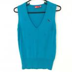  Puma вязаный лучший голубой V шея хлопок . женский L Golf одежда PUMA( прекрасный товар )