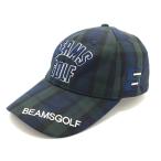 10%OFF価格／(超美品)BEAMS GOLF ビームスゴルフ マーカー付きキャップ ネイビー×グリーン チェック柄 ロゴ刺しゅう  ゴルフウェア