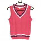  Puma вязаный лучший розовый × белый V шея хлопок . женский M Golf одежда PUMA( прекрасный товар )