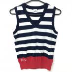  Paradiso вязаный лучший темно-синий × белый окантовка V шея акрил . женский M Golf одежда Paradiso( очень красивый товар )