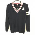 aruchibio свитер темно-синий × белый V шея задний Logo кашемир 100% женский 36 Golf одежда archivio