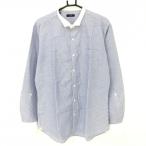 23 район рубашка с длинным рукавом белый × голубой маленький полоса хлопок . лен . мужской 50 Golf одежда 23 район 