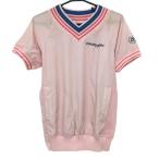  Pearly Gates короткий рукав s need розовый × темно-синий боковой сетка V шея женский 1(M) Golf одежда PEARLY GATES