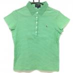  Pearly Gates рубашка-поло с коротким рукавом светло-зеленый × бежевый окантовка воротник необычность материалы тканый ткань женский 2(L) Golf одежда PEARLY GATES( прекрасный товар )|SALE цена 