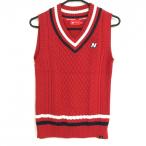  New balance вязаный лучший красный × белый кабель плетеный V шея шерсть . женский 2(L) Golf одежда New Balance( очень красивый товар )