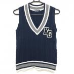  Kiss on The зеленый вязаный лучший темно-синий × белый V шея кабель плетеный женский 2(M) Golf одежда kiss on the green( прекрасный товар )