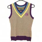  Pearly Gates вязаный лучший Brown × лиловый V шея женский 1(M) Golf одежда PEARLY GATES