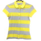 ナイキゴルフ 半袖ポロシャツ イエロー×ライトグレー ボーダー ロゴ刺しゅう DRI-FIT レディース S ゴルフウェア NIKE（超美品）／SALE価格