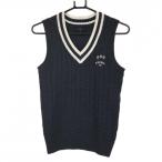  Callaway вязаный лучший темно-синий × белый Logo ....V шея шерсть . женский M Golf одежда Callaway