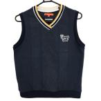  Beams Golf лучший темно-синий × желтый V шея окантовка женский L Golf одежда BEAMS GOLF