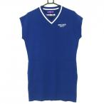  Beams Golf безрукавка вязаный One-piece голубой × белый V шея шерсть . женский M Golf одежда BEAMS GOLF( очень красивый товар )
