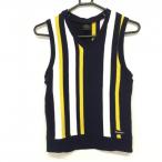  kiss mark вязаный лучший темно-синий × желтый × белый V шея окантовка style женский M Golf одежда Kissmark( прекрасный товар )