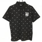 カッパ 半袖ポロシャツ 黒×白 ロゴ総柄 胸元ワッペン メンズ L ゴルフウェア Kappa／10%OFF価格