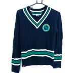  filler Golf свитер темно-синий × зеленый акрил 100% V шея женский M Golf одежда FILA GOLF( прекрасный товар )