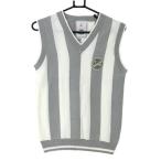  Jun and Rope вязаный лучший светло-серый × белый полоса рисунок V шея . нашивка женский L Golf одежда JUN&ROPE( прекрасный товар )