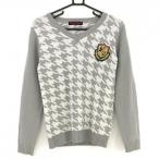  Delsol свитер светло-серый × белый . примерно тысяч птица .. вязаный акрил 100% V шея женский M Golf одежда DELSOL( прекрасный товар )