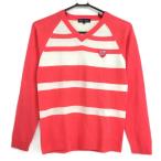 23 район Golf свитер красный розовый × белый . примерно окантовка вязаный акрил 100% V шея женский I(M) Golf одежда 23 район ( прекрасный товар )