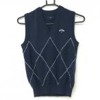  Callaway вязаный лучший темно-синий × белый diamond рисунок V шея шерсть . женский M Golf одежда Callaway( прекрасный товар )