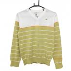 ショッピングサマンサタバサ サマンサタバサ No.7 セーター 白×イエローベージュ 下部ボーダー Vネック  レディース 40(L) ゴルフウェア Samantha Thavasa（新品）