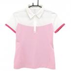 【超美品】ナイキゴルフ 半袖ポロシャツ 白×ピンク ハーフジップ 織生地 ロゴ刺しゅう レディース M ゴルフウェア NIKE／SALE価格
