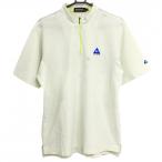  Le Coq короткий рукав с высоким воротником рубашка белый × светло-зеленый окантовка тканый ткань половина Zip мужской L Golf одежда le coq sportif|10%OFF цена 