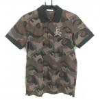 【美品】マークアンドロナ 半袖ポロシャツ ボルドー×黒 カモフラ スカル ヘリンボーン織生地 メンズ 48(L) ゴルフウェア MARK＆LONA