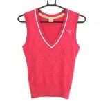  Puma вязаный лучший красный розовый × белый diamond рисунок V шея . изначальный Logo женский S Golf одежда PUMA