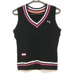 [ очень красивый товар ] Puma вязаный лучший чёрный × розовый кабель плетеный V шея хлопок . женский L Golf одежда PUMA