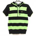 [ прекрасный товар ] Adidas короткий рукав вязаный Parker чёрный × зеленый половина Zip окантовка женский L/G Golf одежда adidas