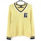  Kiss on The зеленый свитер желтый × темно-синий V шея кабель плетеный вязаный женский 2(M) Golf одежда kiss on the green